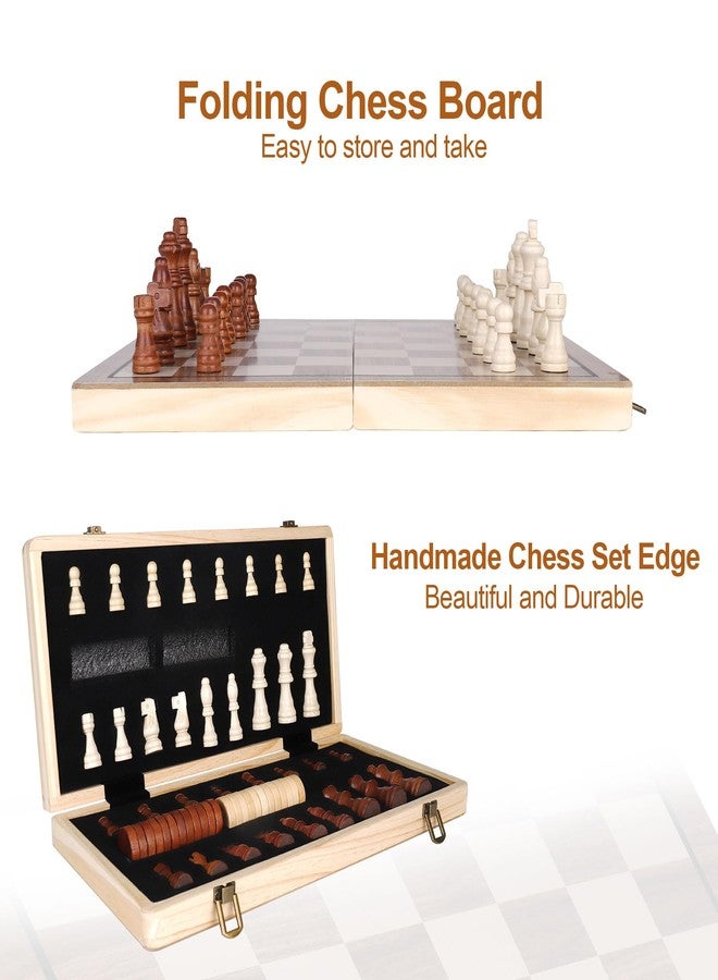 Demiwise 15 Inch Wooden Chess Sets,Chess & Checkers Set with 2 Extra Queens,Foldable Wooden Chess Set Board for Adults,Handmade Portable Chess Board Game for Familly Travelling Gift - Image 5